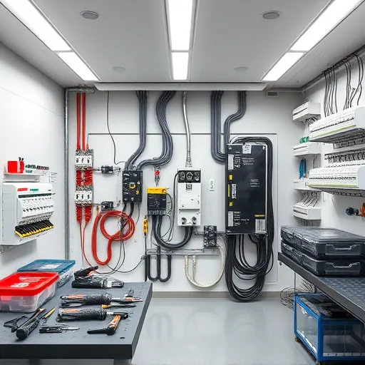 Completed electrical installation in North Richland Hills, TX, highlighting organized wires, tools, and polished components.