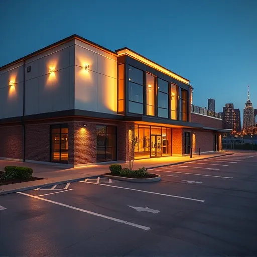 Newly completed modern Fort Worth commercial building with LED lighting highlighting architecture and craftsmanship