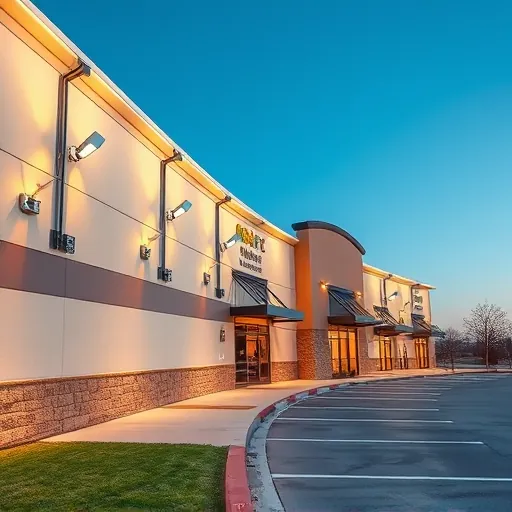 Completed exterior LED lighting installation on a commercial building in Haslet TX with wiring, hardware, and landscaped surroundings