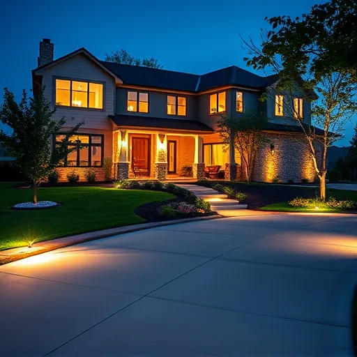 Finished modern home exterior lighting in Argyle TX illuminating façade pathways and landscaping at dusk