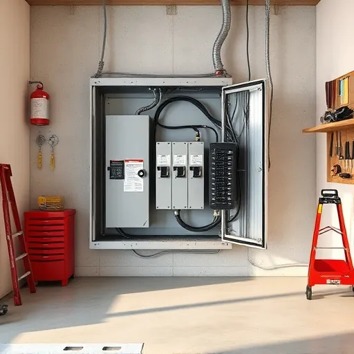 Close-up of a well-organized electrical subpanel in a clean utility room with labeled breakers, neat wiring, and modern materials