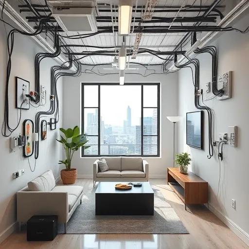 Modern office in Keller TX with organized wiring, elegant furniture, natural light, and a serene skyline view.