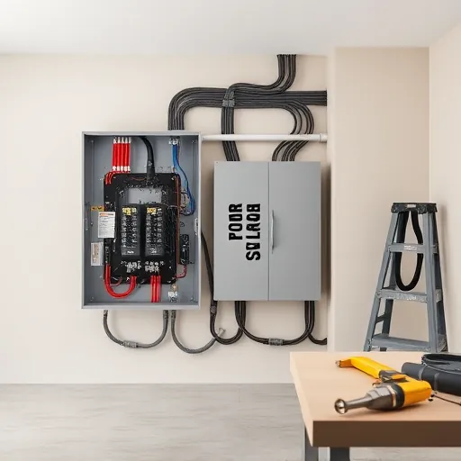 Electrical installation in Azle TX features a modern panel with organized wiring and tools in a clean utility room.