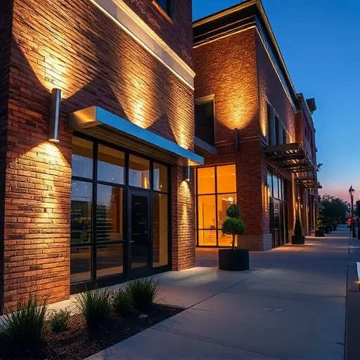 Modern building exterior in Fort Worth, TX, highlighted by expertly aligned LED lighting, showcasing intricate details.