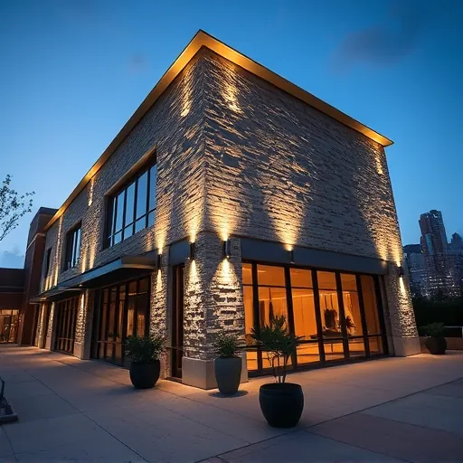 Fresh LED lighting enhances a modern Fort Worth commercial building's façade at twilight, creating an inviting atmosphere.