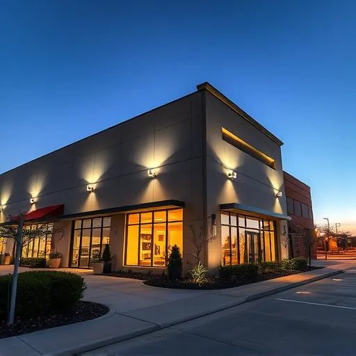 Professionally completed lighting installation in Euless TX, highlighting a modern building with energy-efficient LED fixtures.