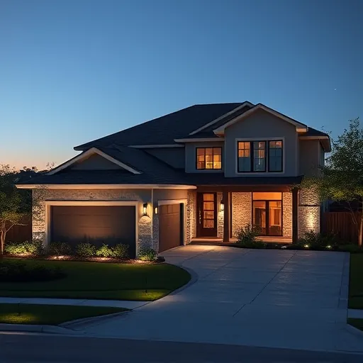 Lighting installation highlights modern home exterior with landscape and architectural details at dusk in North Richland Hills Texas