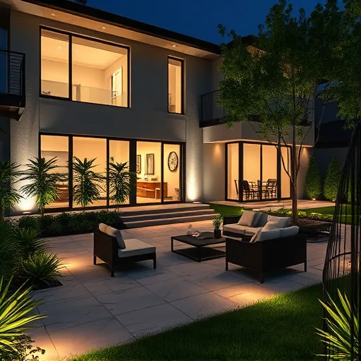 Modern outdoor Westlake TX lighting installation featuring LED fixtures, lush landscaping, sleek patio, and upscale home ambiance