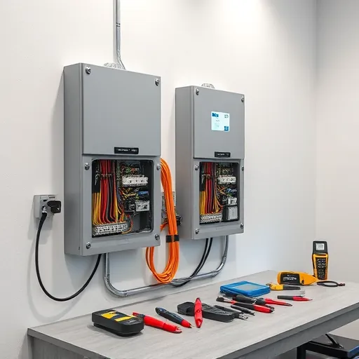 Modern electrical installation in Roanoke TX with organized wiring, sleek panels, and well-lit workspace tools.