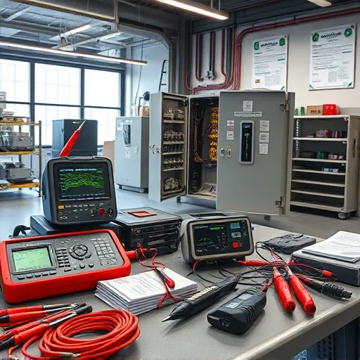 Well-organized electrical workshop in Fort Worth TX with testing tools, electrical panels, and troubleshooting equipment