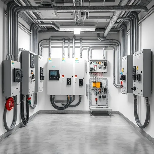 Well-lit electrical room in Arlington TX featuring organized panels and advanced equipment in a modern aesthetic.