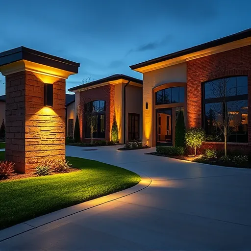 Modern LED exterior lighting on a well-designed building in Crowley TX during twilight, highlighting craftsmanship and landscape.