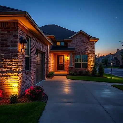 Completed exterior home lighting in The Colony Texas showcasing architectural highlights, landscaping, and inviting ambiance