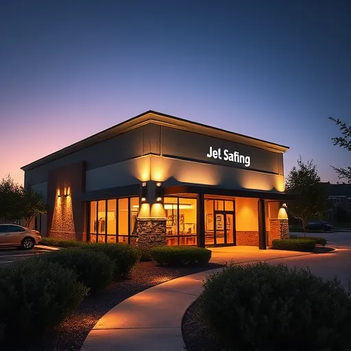 Fresh commercial lighting installation at dusk in Argyle TX, highlighting modern architecture and inviting landscaping.