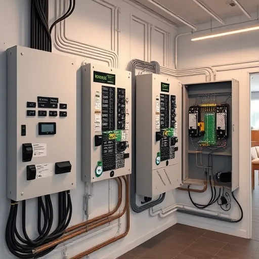 Completed electrical installation in White Settlement TX with organized panels, polished wiring, and ambient lighting.
