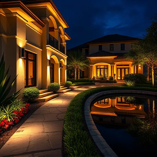Modern residential exterior lighting installation in Lake Worth TX, showcasing pathways, landscaping, and inviting ambiance.
