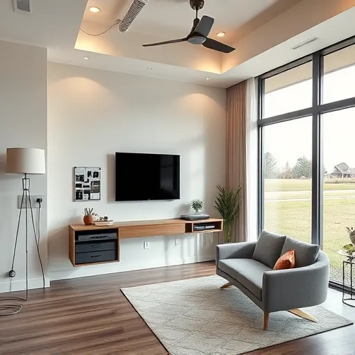 Modern home office in Burleson TX featuring organized electrical installation, stylish lighting, and minimalist decor.