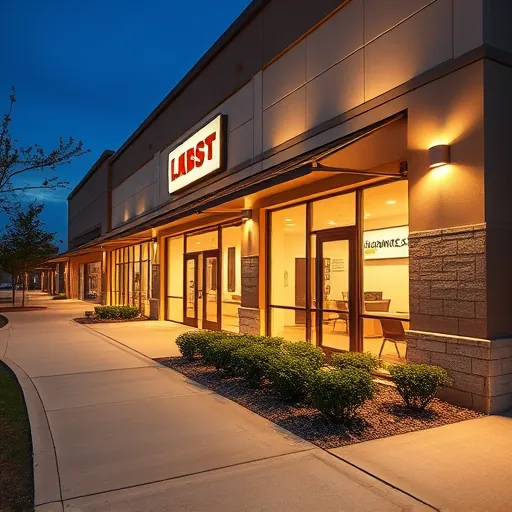Lighting installation in Fort Worth TX, featuring modern LED fixtures illuminating a commercial building at night.