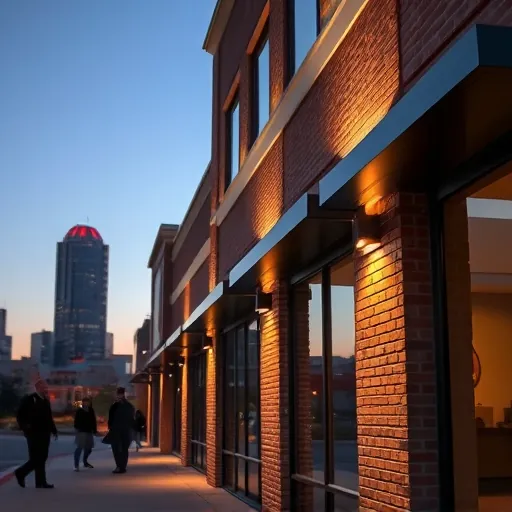 Modern commercial space in Fort Worth TX with custom LED lighting fixtures, pendant lights, and ambient accent lighting.