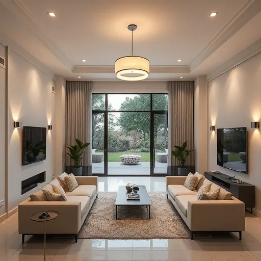 Modern electrical installation in Grapevine TX showcasing sleek fixtures, elegant furniture, and natural light in a spacious living area.