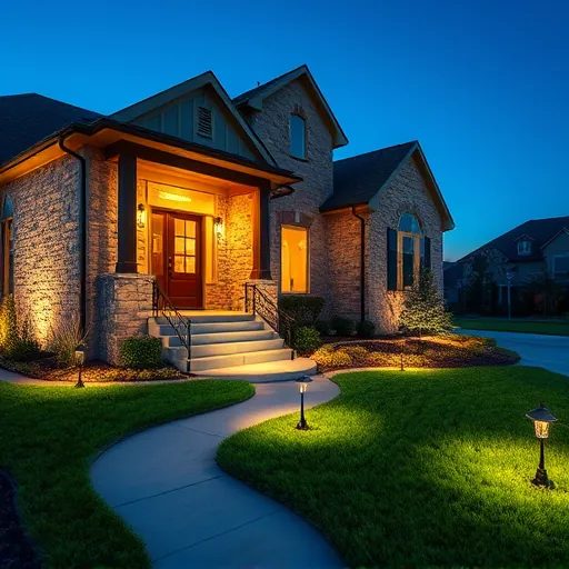 Elegant outdoor LED lighting on a modern Aledo Texas home highlighting architecture and landscaped garden at dusk