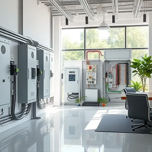 Modern electrical installation in Denton TX with organized components, sleek design, and soft lighting showcasing expertise.