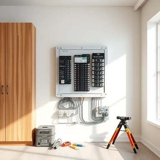 Modern electrical installation in Bedford TX showcasing organized panel, polished cabinetry, and natural lighting.