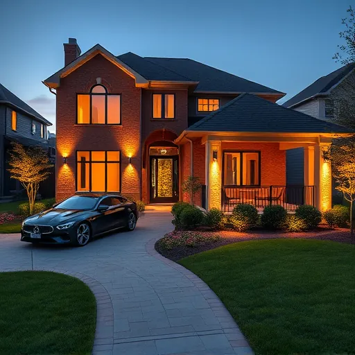 Outdoor lighting installation in Richland Hills TX showing modern brick house with illuminating landscape at twilight