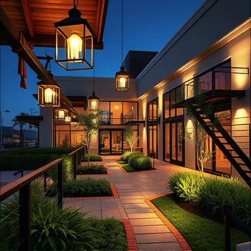 Professionally installed modern outdoor lighting in Justin TX highlighting stylish lanterns, landscape lights, and a welcoming ambiance