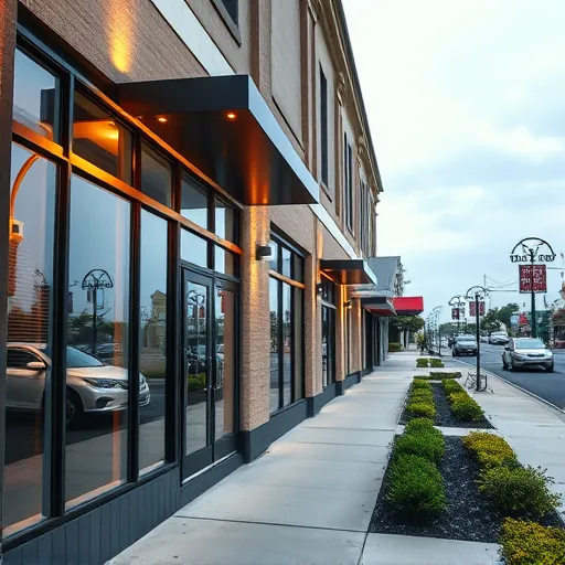 Newly installed modern outdoor lighting highlights a commercial building facade in Watauga TX with warm LED illumination