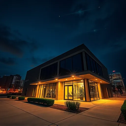 Professionally installed LED lighting illuminates a modern Fort Worth commercial building with sleek glass and steel.