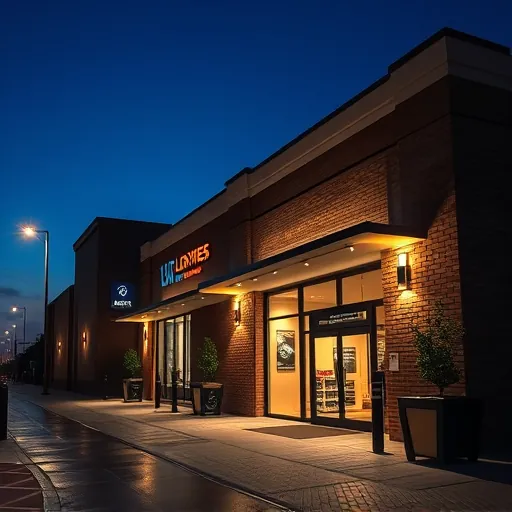 Elegant commercial building in Roanoke TX illuminated by modern LED lights, showcasing sleek architecture and inviting glow.