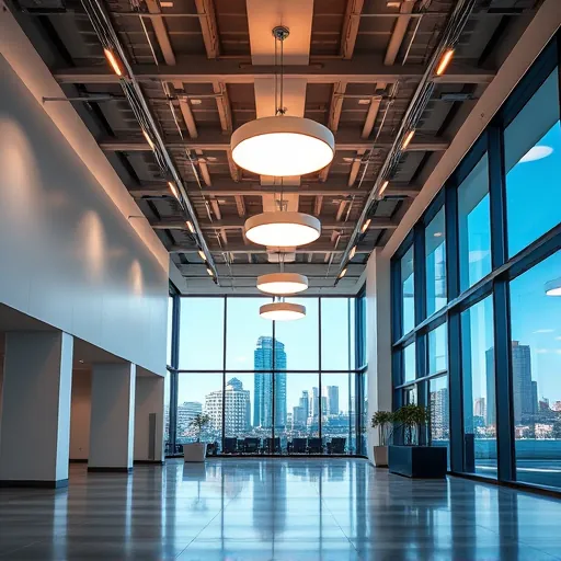 A modern commercial interior in Fort Worth, TX, showcasing elegant lighting integrated into the ceiling design.
