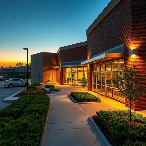 Fresh outdoor lighting system highlighting a commercial building in Watauga TX at dusk, creating an inviting atmosphere.