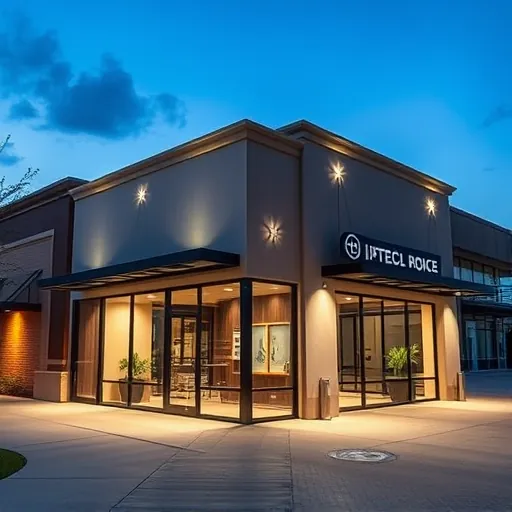 Freshly installed modern commercial LED lighting on a Watauga TX storefront with sleek design, natural and artificial light balance