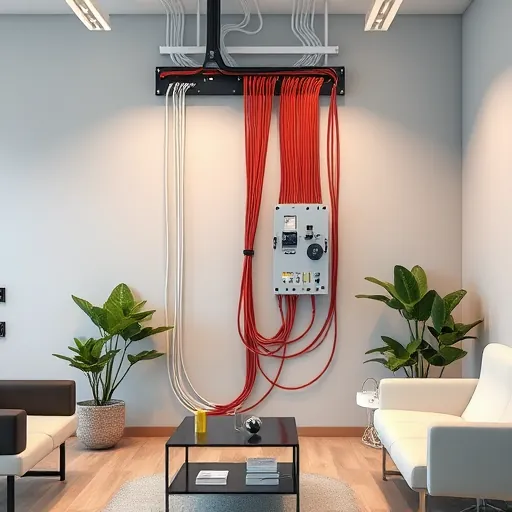 Completed electrical installation in Colleyville TX with organized wires, polished components, and modern office decor.