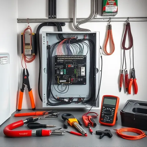 Completed electrical installation in Denton TX showcasing a neat circuit panel, tools, and organized workspace ambiance.