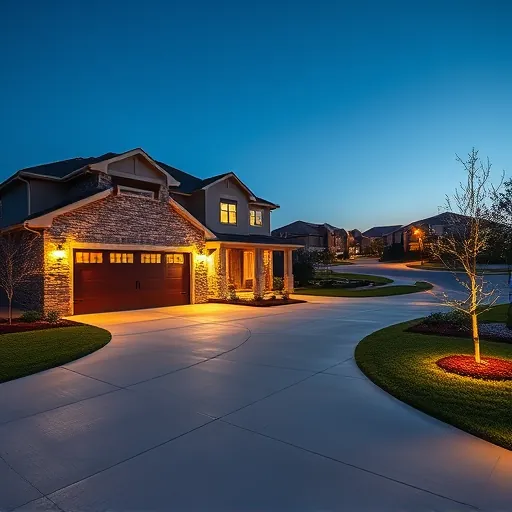 Completed modern residential lighting in Keller TX highlighting facade, driveway, garden, and neighborhood ambiance at dusk
