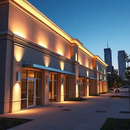 Lighting installation in Fort Worth, TX, showcasing a modern building with sleek design and advanced LED fixtures.