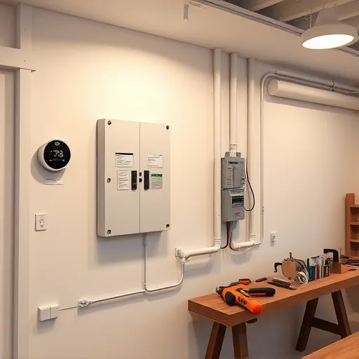 Modern electrical installation in Fort Worth TX with neat panel, smart thermostat, and organized workspace reflecting expertise.