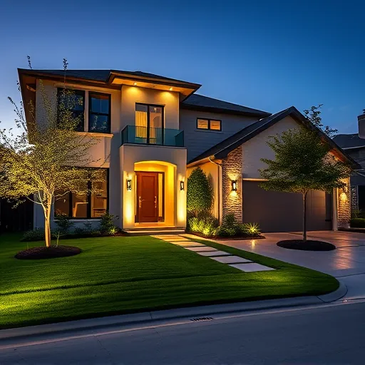 Freshly completed modern residential lighting in Westlake Texas highlights sleek architecture, lush landscaping, and elegant outdoor illumination.
