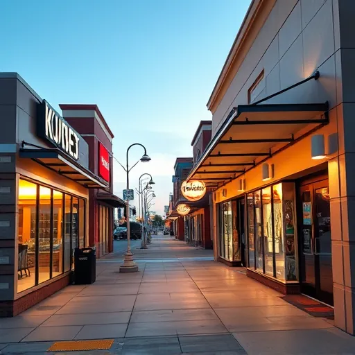 Completed modern LED lighting installation on Blue Mound TX storefronts highlighting energy efficiency and architectural detail