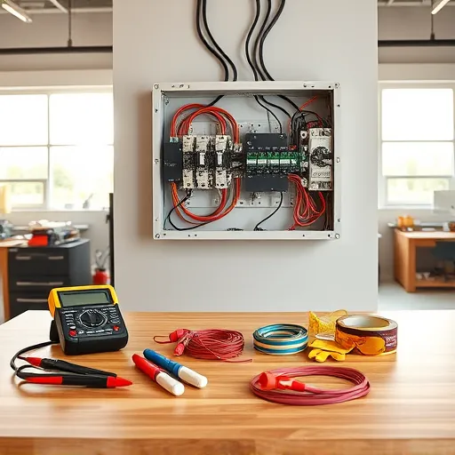 Completed electrical installation in Southlake TX with organized panel, tools, and a professional workshop setting.