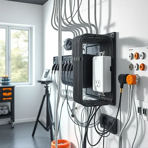 Completed electrical installation in Irving TX with neat wiring, fixtures, and a professional workspace bathed in natural light.