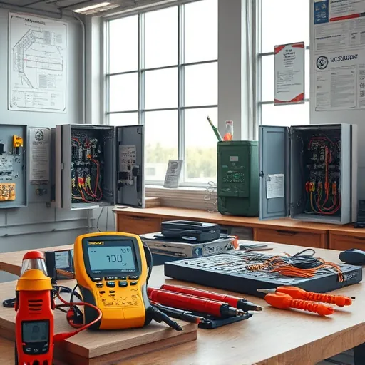 Freshly installed circuit breaker in a modern electrical panel with precise wiring, metal components, and organized utility room