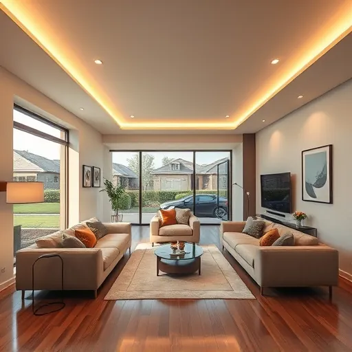 Modern home surge protection system installed in a well-lit electrical panel inside a stylish living room in Fort Worth Texas