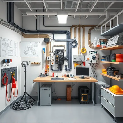 Detailed image of a professional electrical installation in a clean, organized workroom with tools and diagrams in Fort Worth, TX.