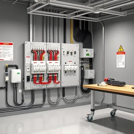 Completed electrical installation in Burleson TX with organized wiring, modern panel, and professional atmosphere.