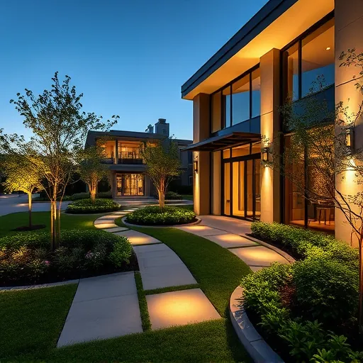 Flawless outdoor LED lighting installation in Lake Worth Texas highlighting modern fixtures, landscaped garden, and architectural illumination