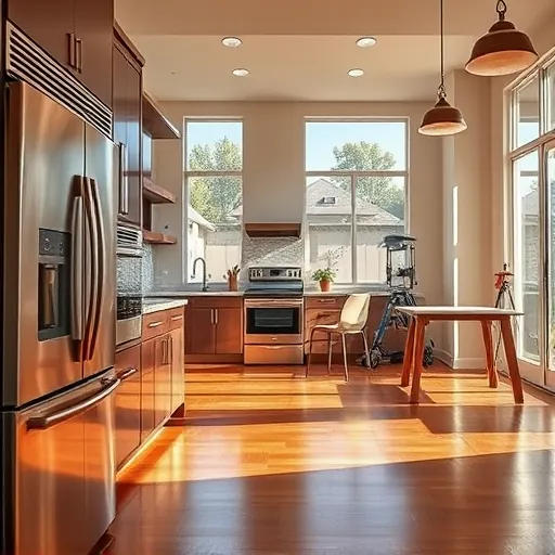 Modern kitchen in Benbrook TX featuring stainless steel appliances, LED lights, and an integrated electrical panel.